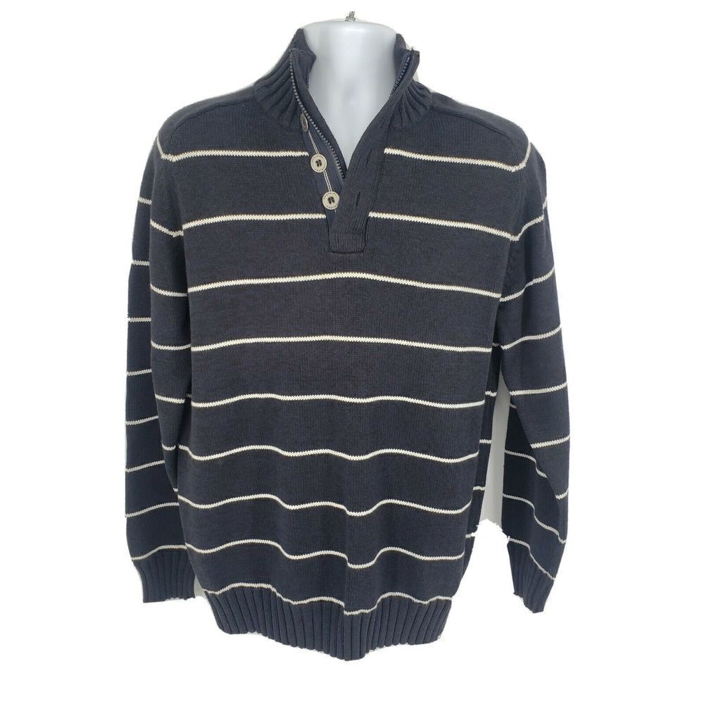 Westbury Henley Sweater‎ Navy Blue White Stripe